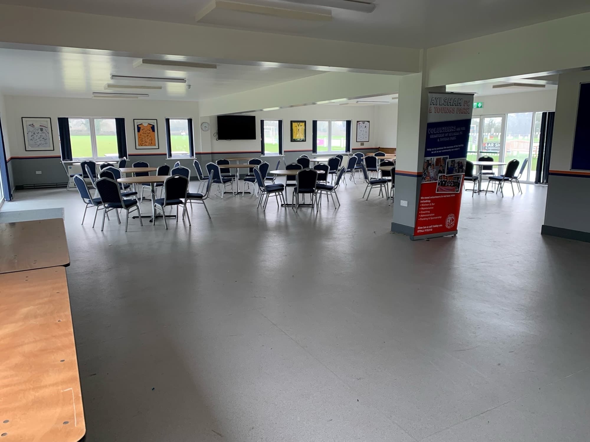 The community room seen from the kitchen